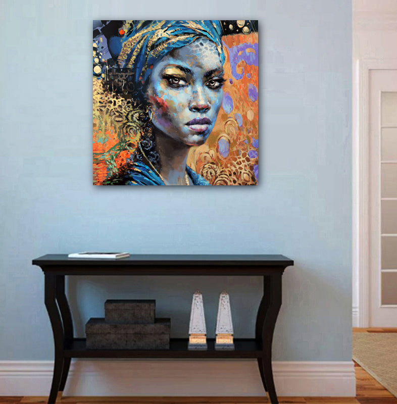 Afro-American Woman Portrait Painting On Canvas