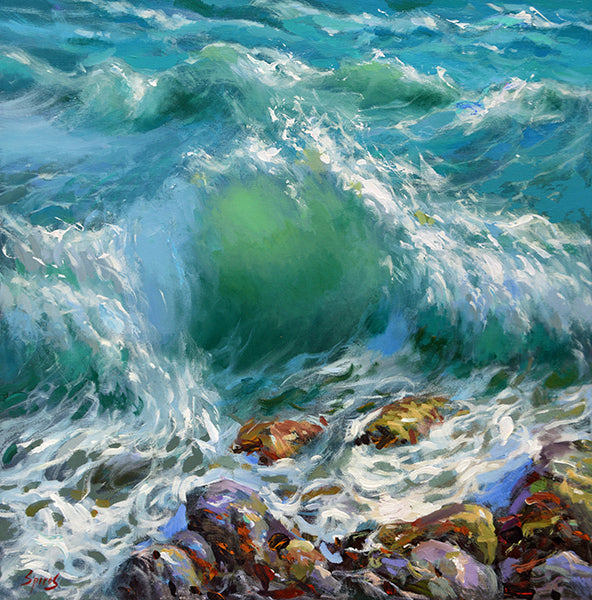 sea wave with stones painting