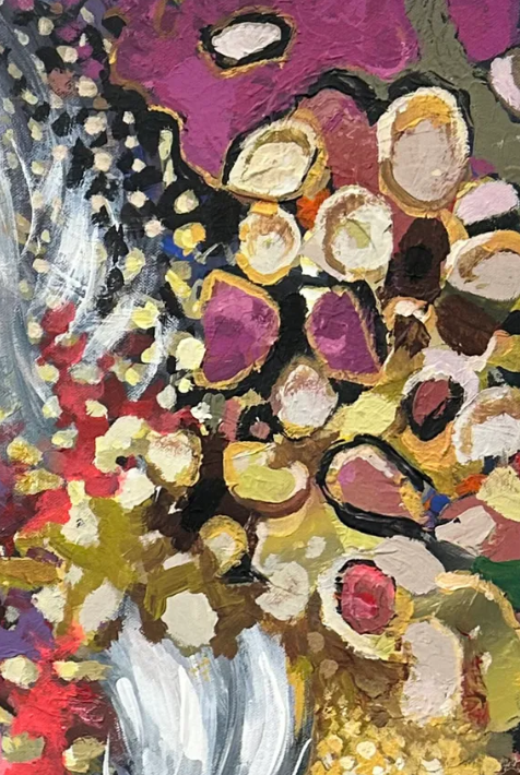 Decorative details and textures from colorful woman portrait artwork