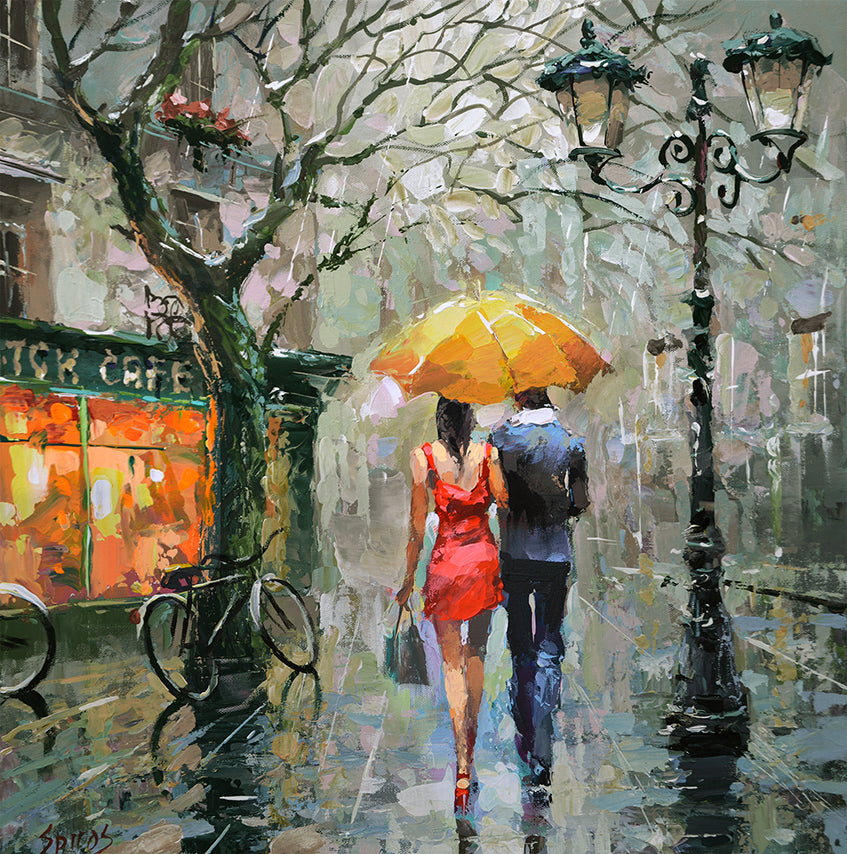 Sityscape couple with umbrella painting by Dmitry Spiros