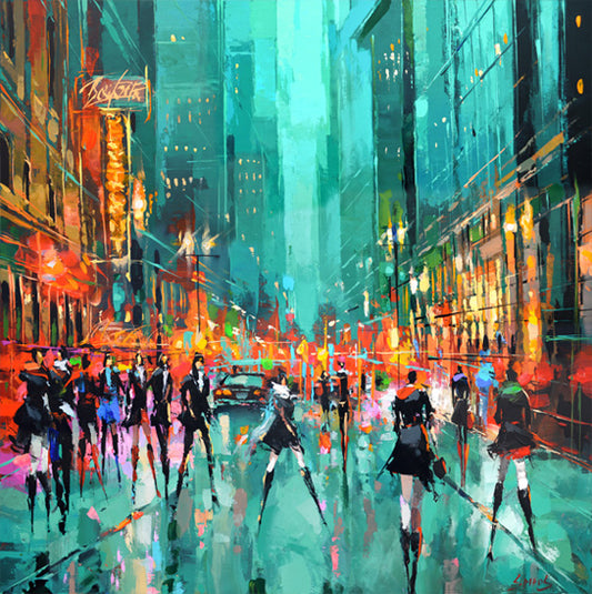 New york city streets at night painting