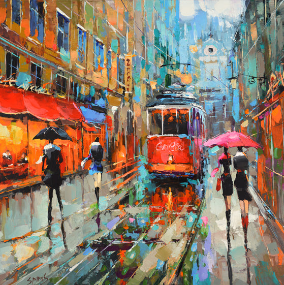 Abstract rainy cityscape afternoon painting by Dmitry Spiros