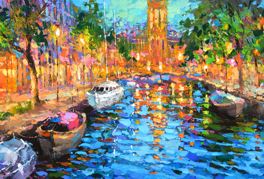 amsterdam boats cityscape painting