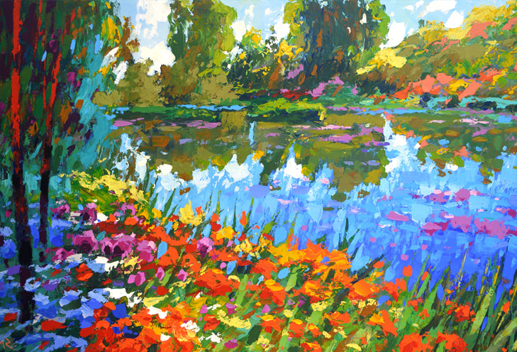 Monet summer pond with flowers painting
