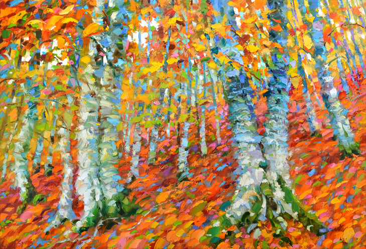 autumn forest leaf fall yellow trees  painting