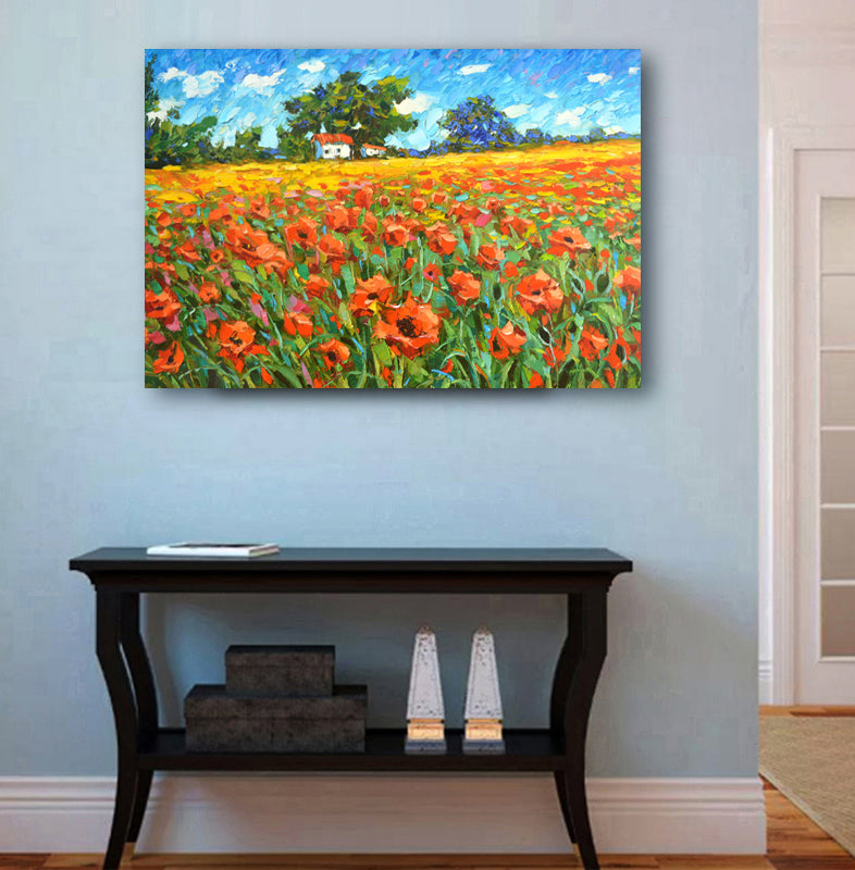 Pintura de paisaje de amapolas