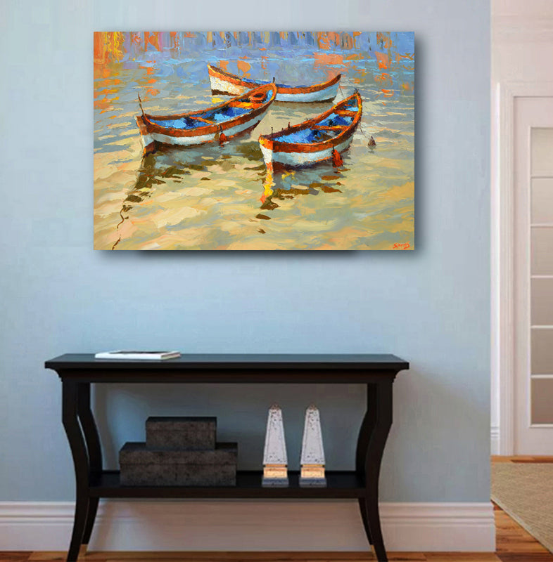 Seascape painting "Boats in the sunset" painted by dmitry spiros