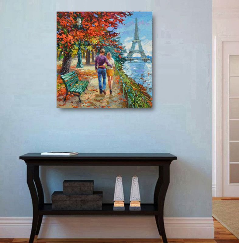 cityscape painting "Autumn alley near the Eiffel tower" painted by dmitry spiros