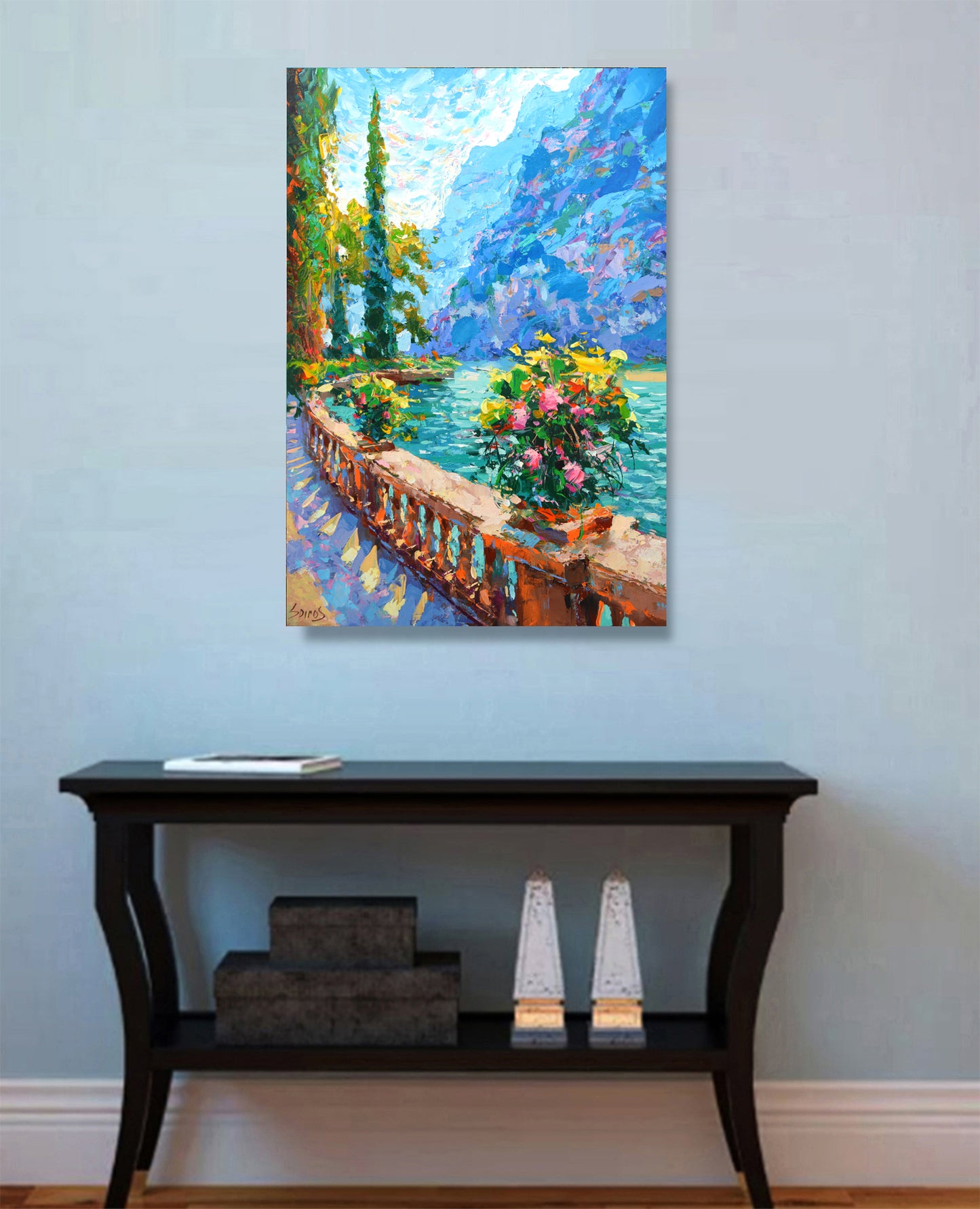 Italian landscape lake in Italy Como painting by Dmitry Spiros