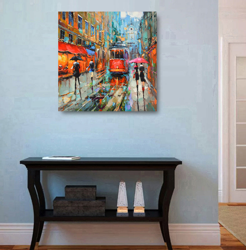 Abstract rainy cityscape afternoon painting by Dmitry Spiros