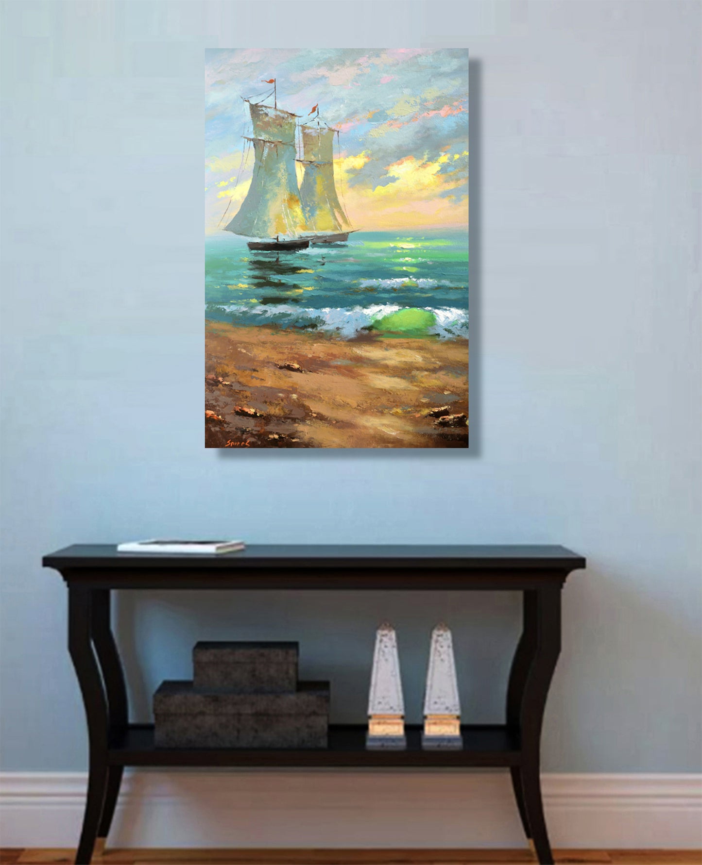 Seascape painting "Boats&sunset" painted by dmitry spiros