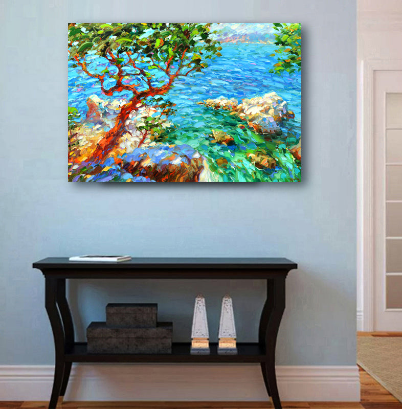 La vista de la bahía azul