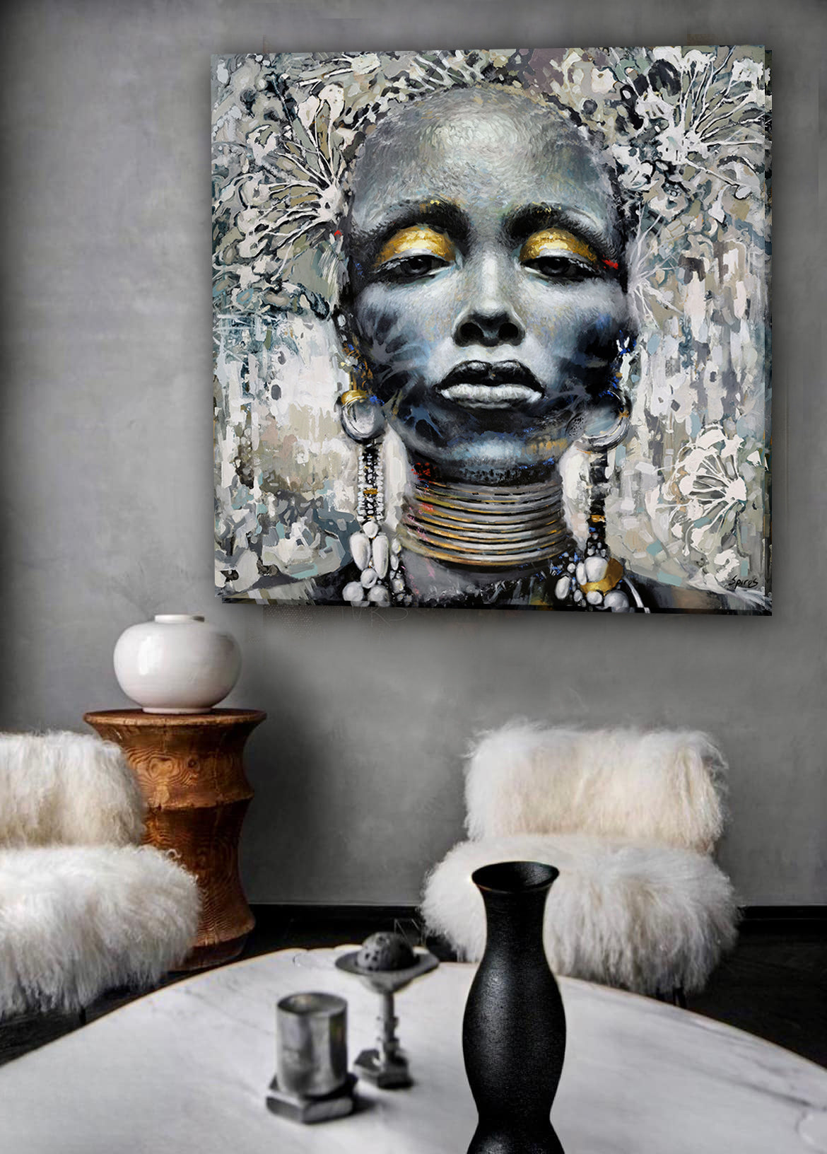 Abstract Afro american woman portrait painting