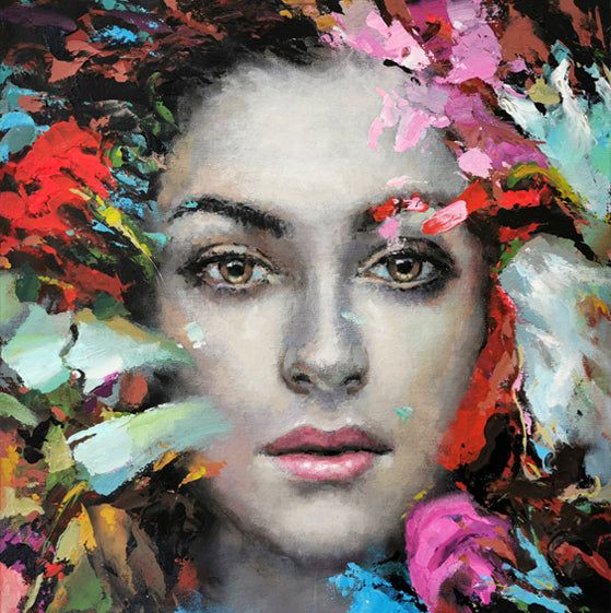 Abstract Female Portrait Painting – Contemporary Art