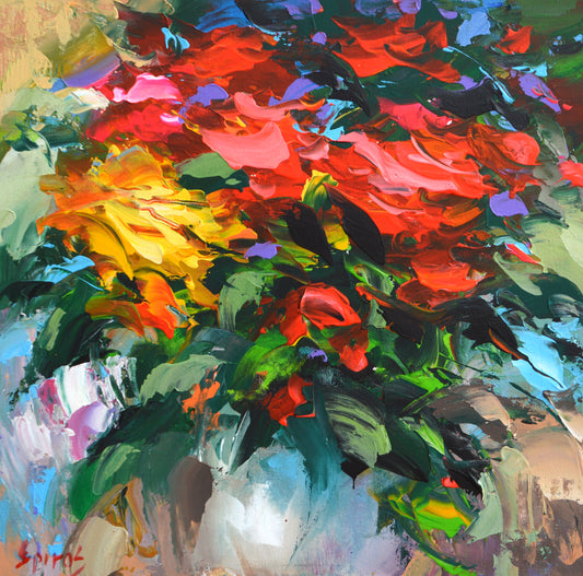 Abstract floral painting featuring soft pink and white rose tones with expressive brushstrokes, organic movement, and elegant modern wall art style