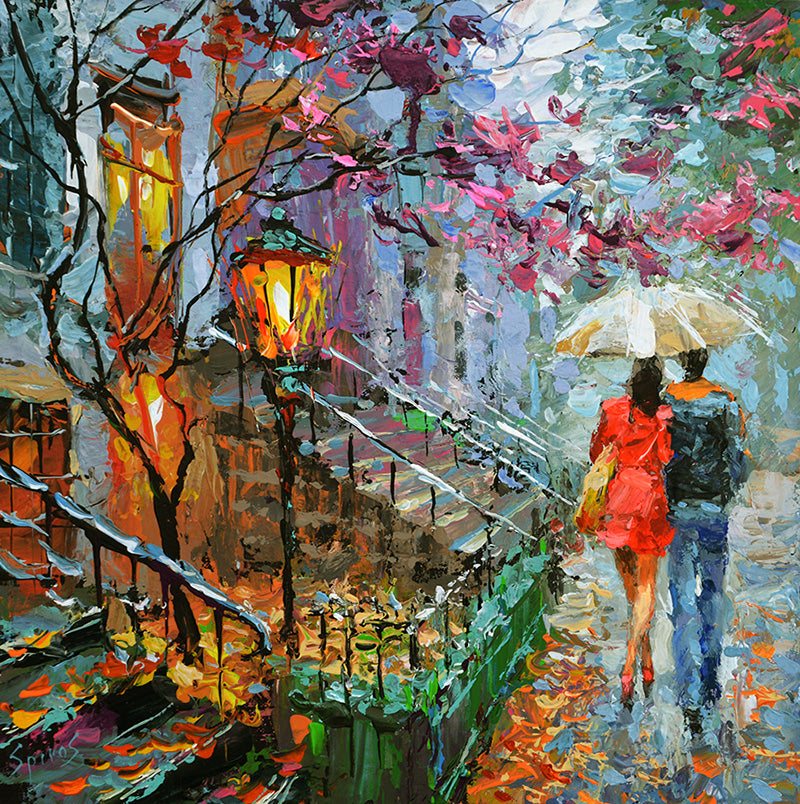 Autumn evening October Cityscape painting on canvas | Dmitry Spiros