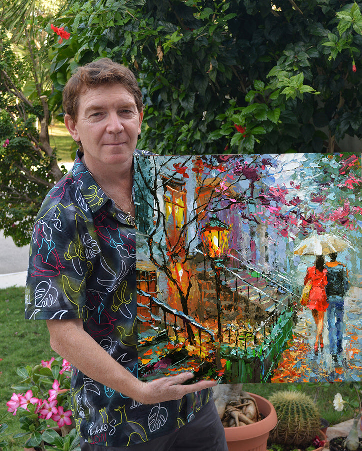 Autumn evening October Cityscape painting on canvas | Dmitry Spiros