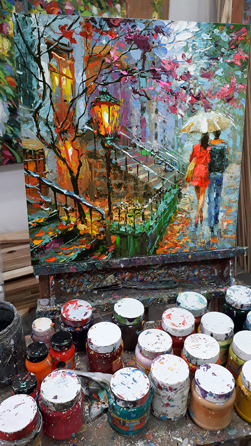 Autumn evening October Cityscape painting on canvas | Dmitry Spiros