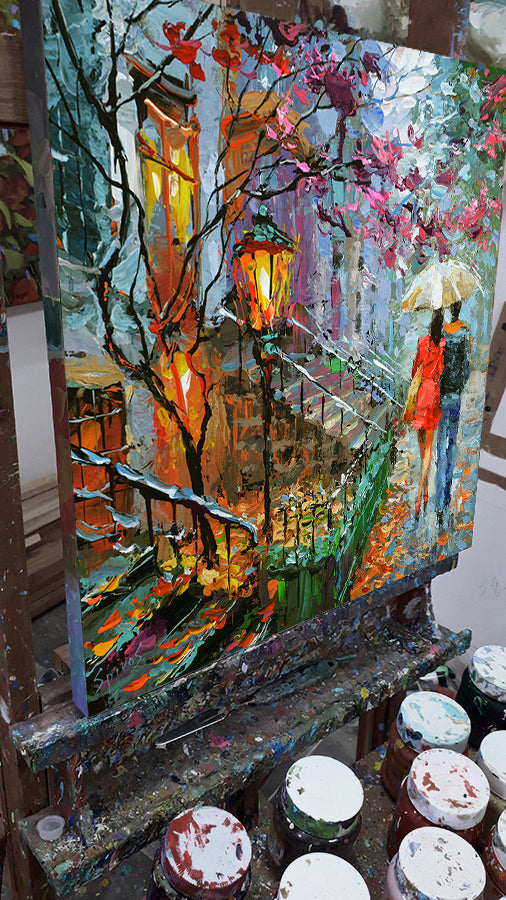 Autumn evening October Cityscape painting on canvas | Dmitry Spiros