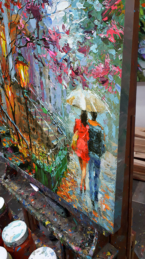 Autumn evening October Cityscape painting on canvas | Dmitry Spiros