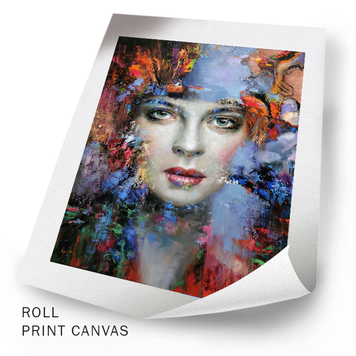 Close-up of a surreal abstract female portrait with layered textures and dreamlike expression
