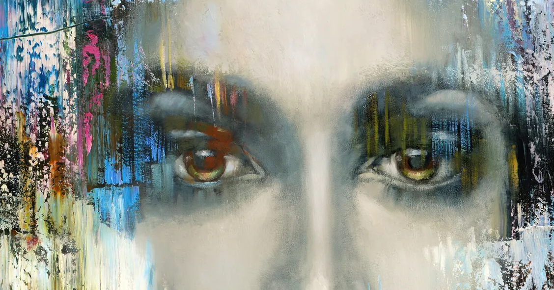 Detailed section highlighting rich colors, layered textures, and expressive contemporary painting techniques.
