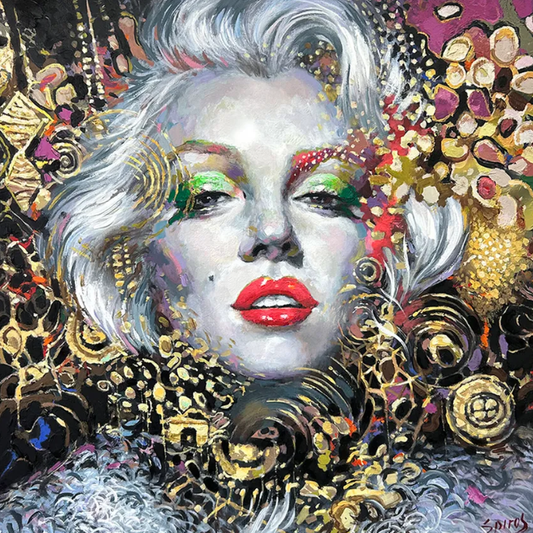 Modern woman portrait painting with colorful abstract details and expressive style