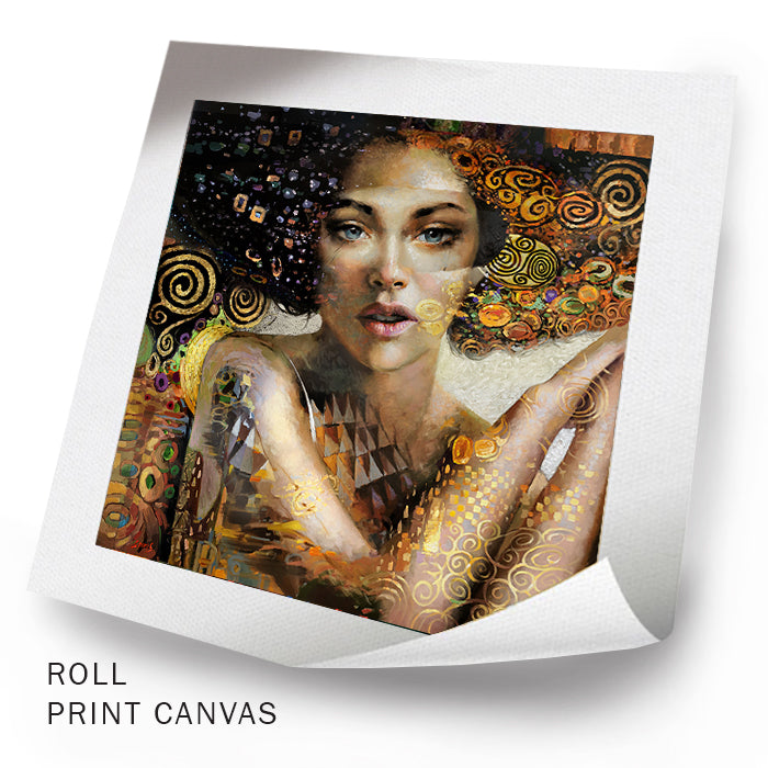 Contemporary female portrait painting in modern interior setting