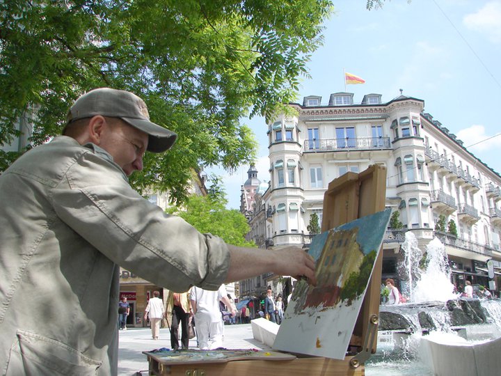 Rainy street in Baden Baden – City scene Painting | Dmitry Spiros