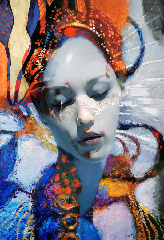 Expressive modern female portrait painting from the Female Images series, highlighting emotional nuance, fluid brushwork, and contemporary artistic composition