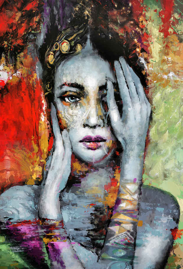 Expressive modern female portrait painting from the Female Images series, featuring subtle emotion, contemporary composition, and refined artistic texture