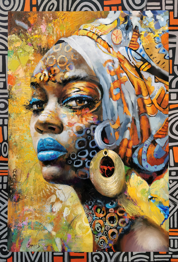 afro american woman face abstract painting