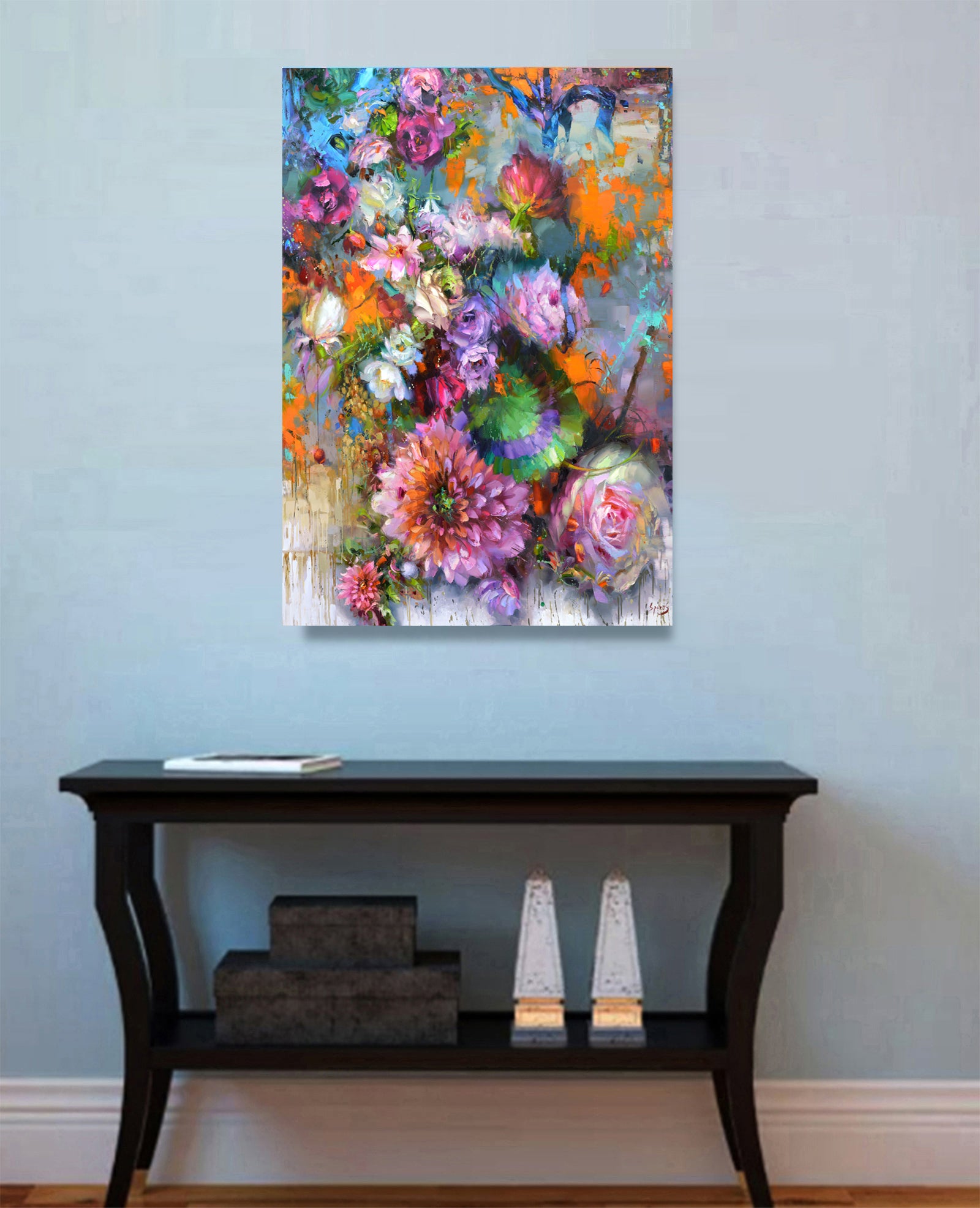 Expressive conceptual abstract painting titled Hieroglyphs of Passion, featuring symbolic forms, dynamic composition, and emotionally charged abstract language