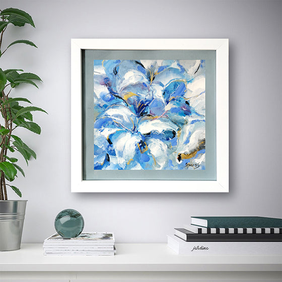 dmitry spiros abstract blue & white flowers painting