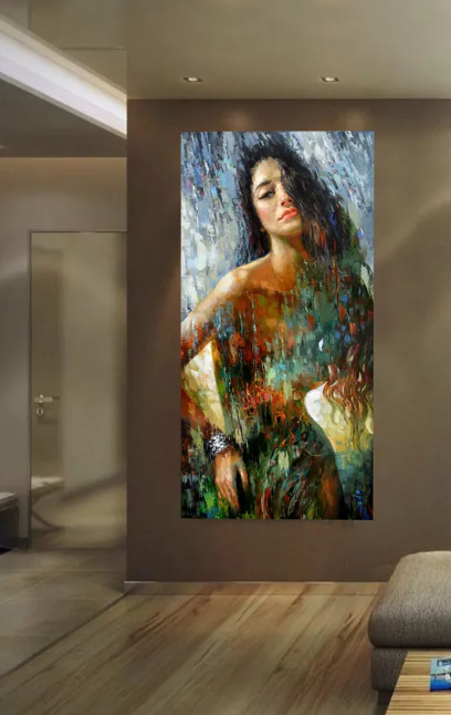 Elegant woman figure wall art decorating a modern interior with sophisticated contemporary home styling.