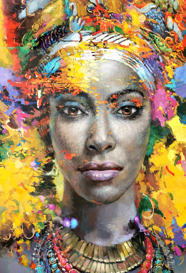 Contemporary female portrait painting featuring expressive brushwork, modern composition, and a confident feminine presence