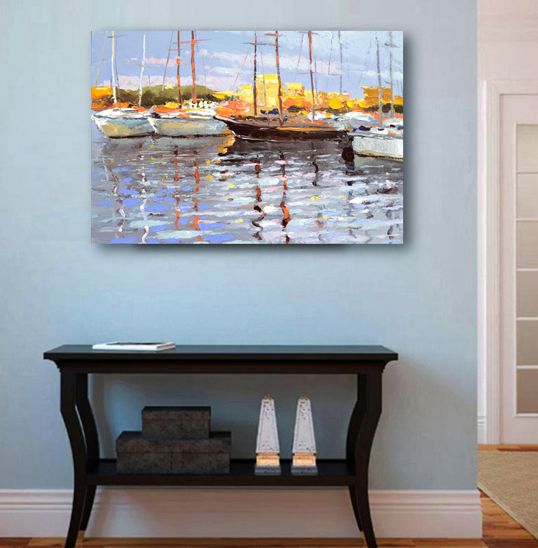 Original Italian landscape painting on canvas. Lake Como inspired wall art for modern interiors. One-of-a-kind original artwork for sale.