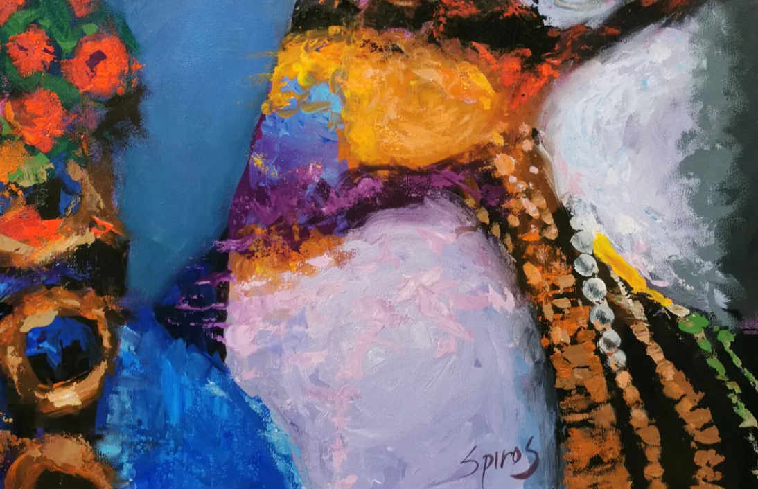 Decorative texture detail from colorful ornamental portrait painting