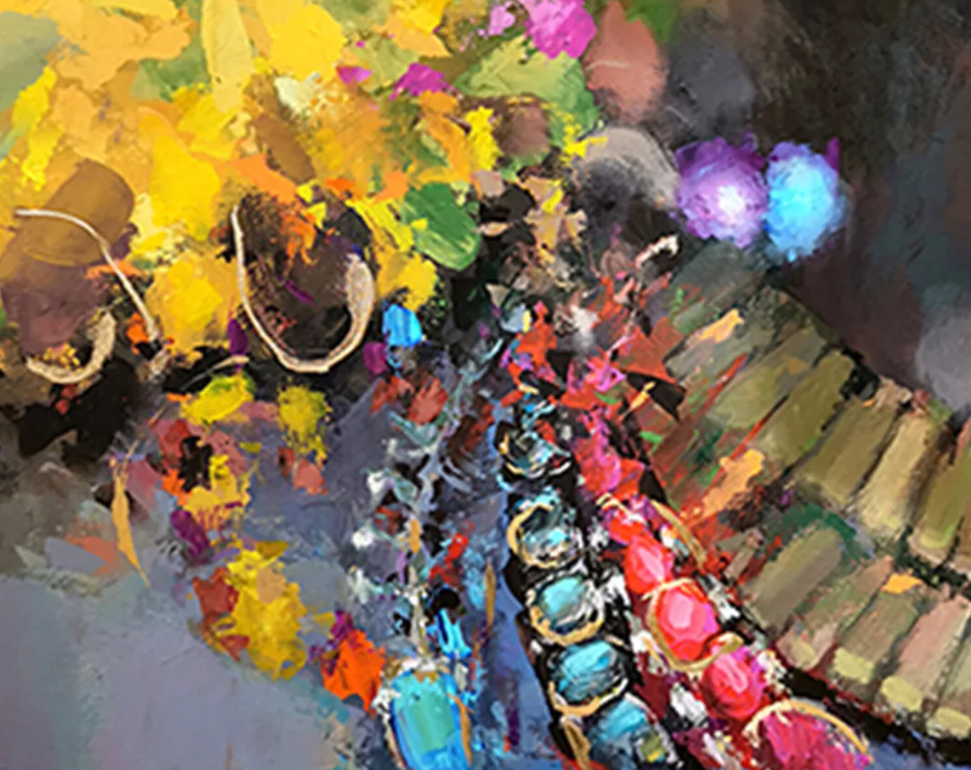 Decorative patterns and colorful textures from African portrait painting