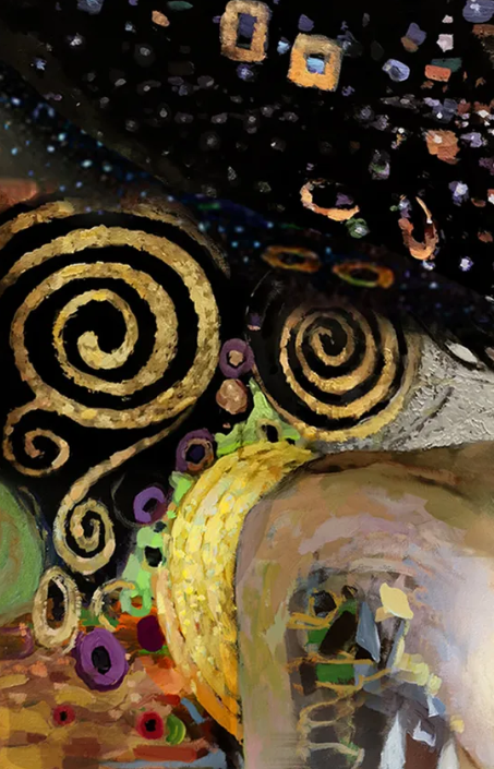 Decorative golden patterns and textures from woman portrait painting