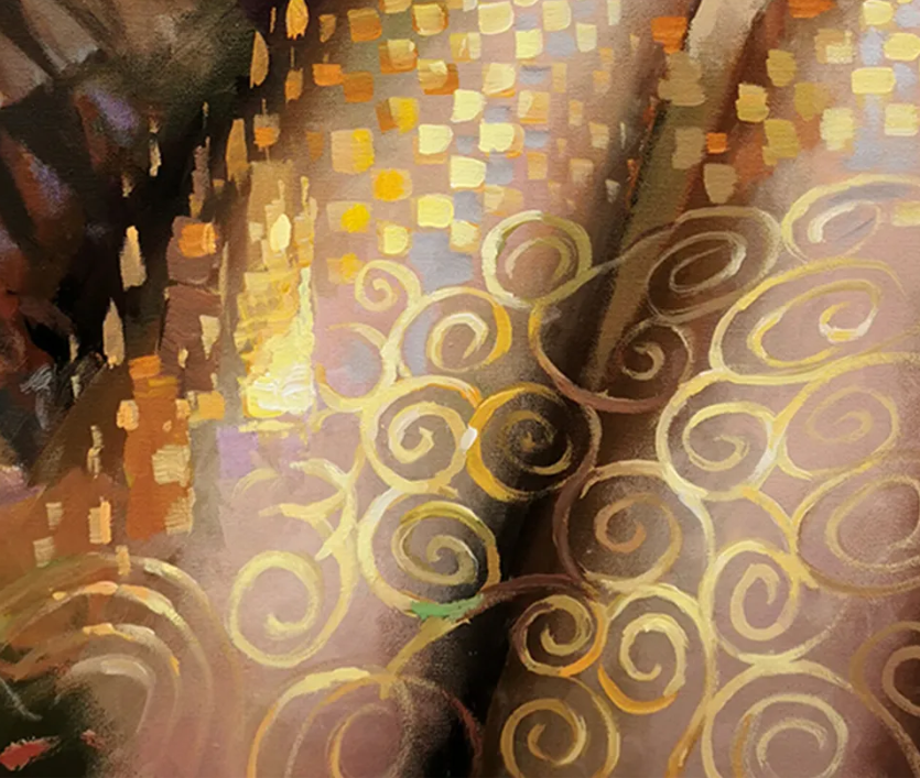 Close-up texture detail of ornamental woman portrait painting
