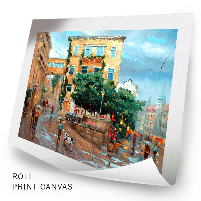 Rainy Baden-Baden art with reflections and wet street scene by Dmitry Spiros