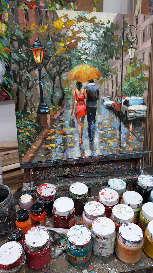 Cityscape Rainy street painting on canvas | Dmitry Spiros