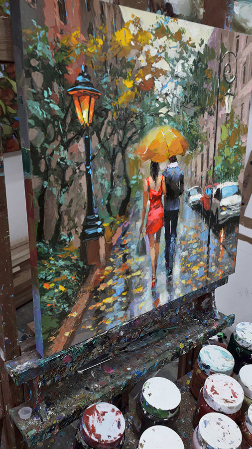 Cityscape Rainy street painting on canvas | Dmitry Spiros