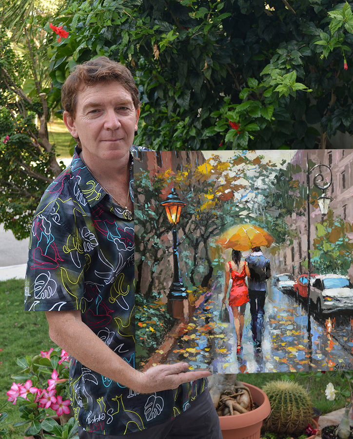 Cityscape Rainy street painting on canvas | Dmitry Spiros