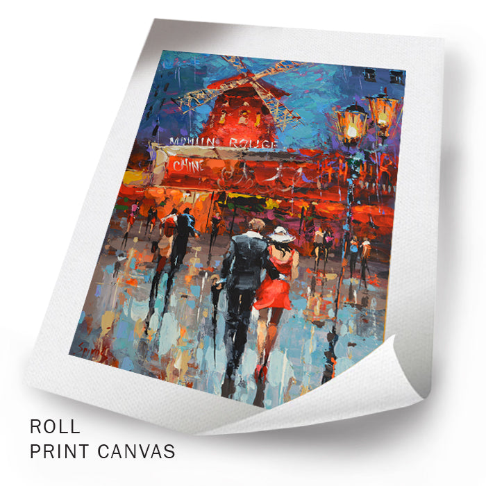 Romantic Paris night painting of Moulin Rouge street by Dmitry Spiros