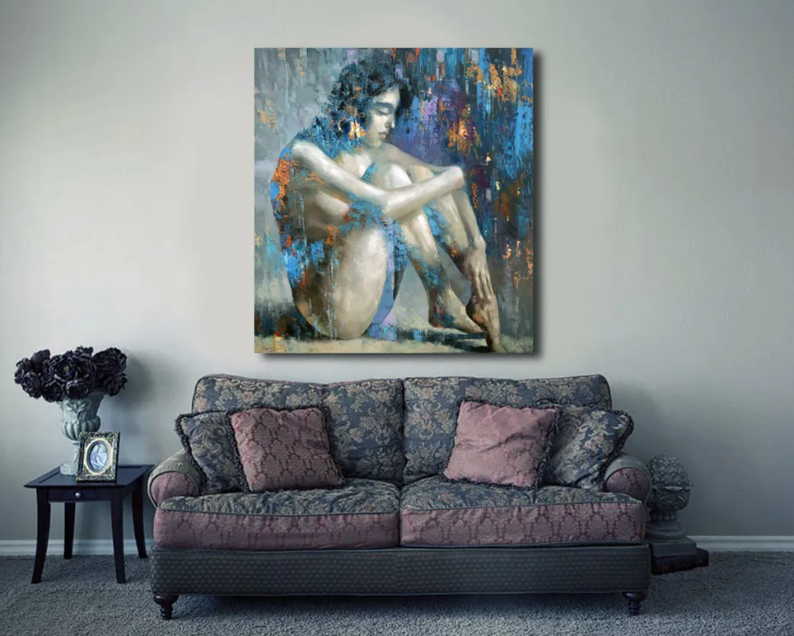 Spanish woman portrait painting displayed in a modern living room