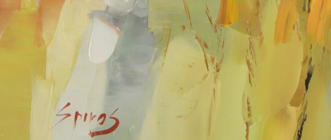 Corner detail of contemporary woman portrait painting on canvas