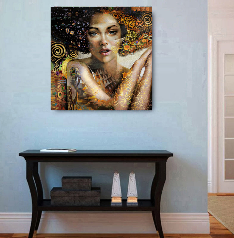 Textured mixed media female portrait artwork on canvas by Dmitry Spiros