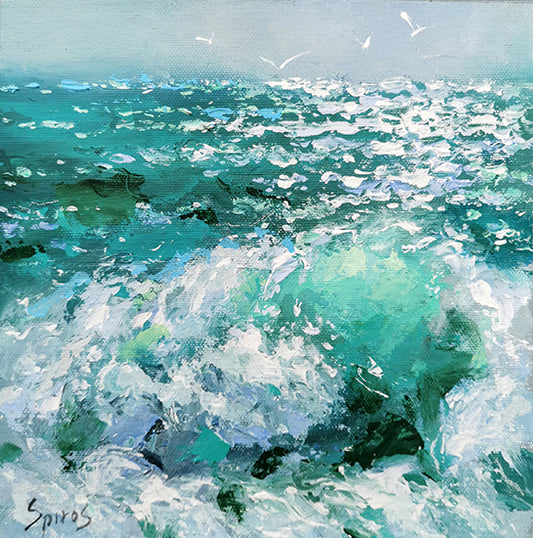 Wave ocean painting with acrylic paint